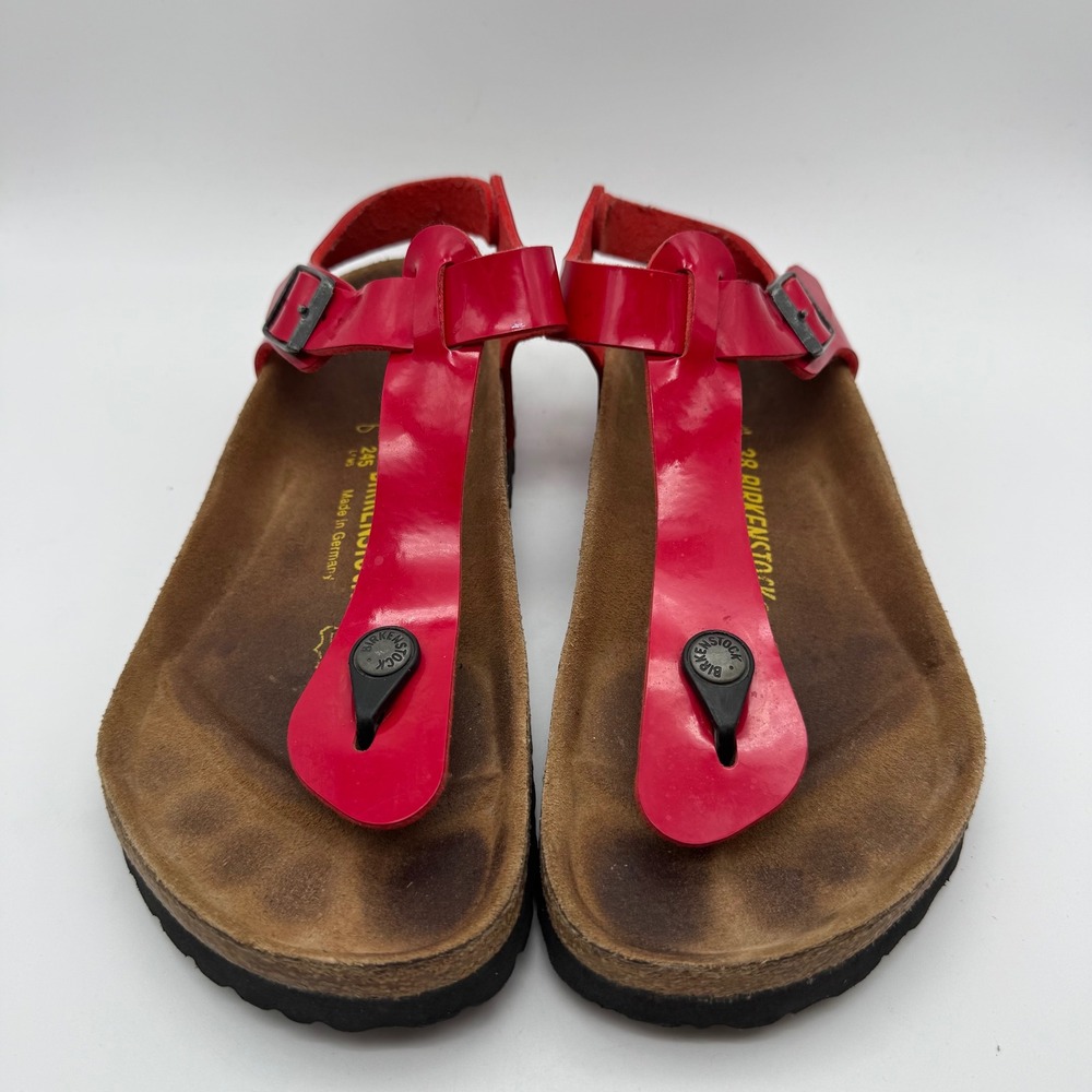 Birkenstock Gizeh Red Patent T-Strap Ankle Strap Sandals Womens 38 L7 M5 Germany - Picture 2 of 6